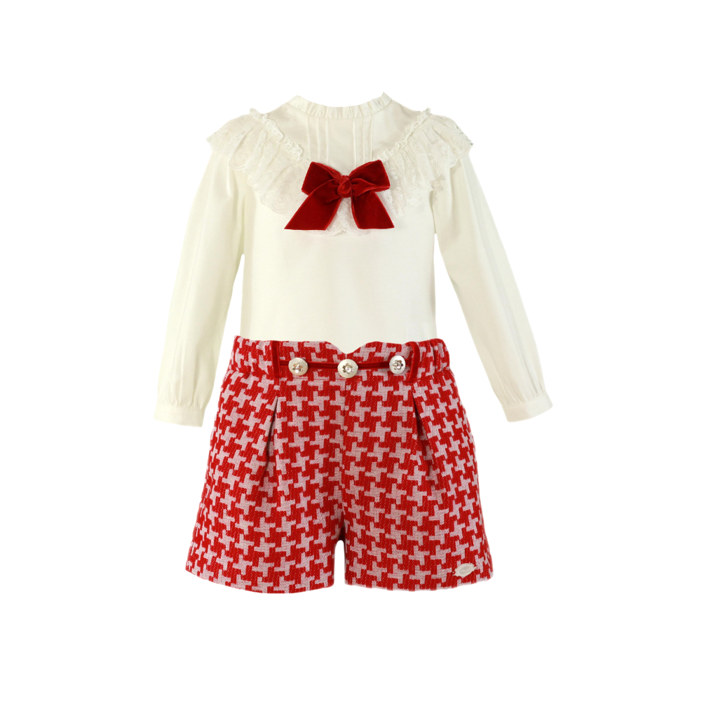 CONJUNTO NIÑA ROJO SHORT CUADROS