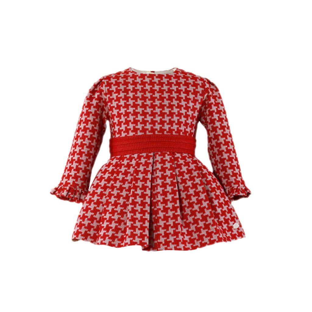 VESTIDO NIÑA MANGA LARGA ROJO PATA DE GALLO