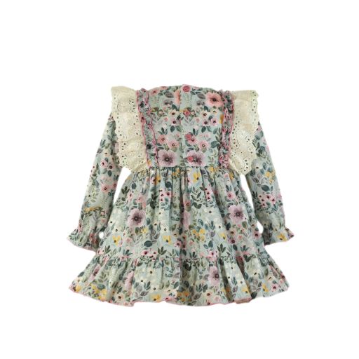 VESTIDO NIÑA MANGA LARGA FLORAL AZUL VERDOSO