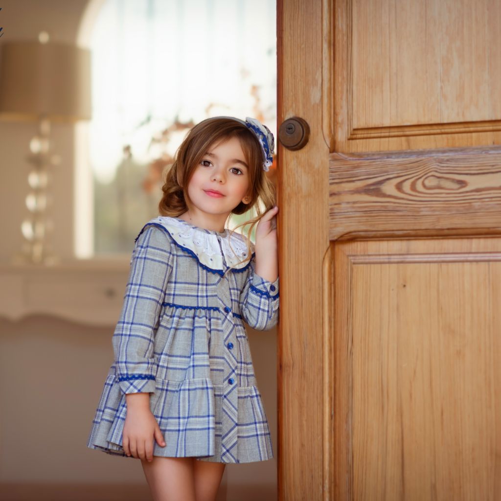 VESTIDO NIÑA MANGA LARGA GRIS CUADROS