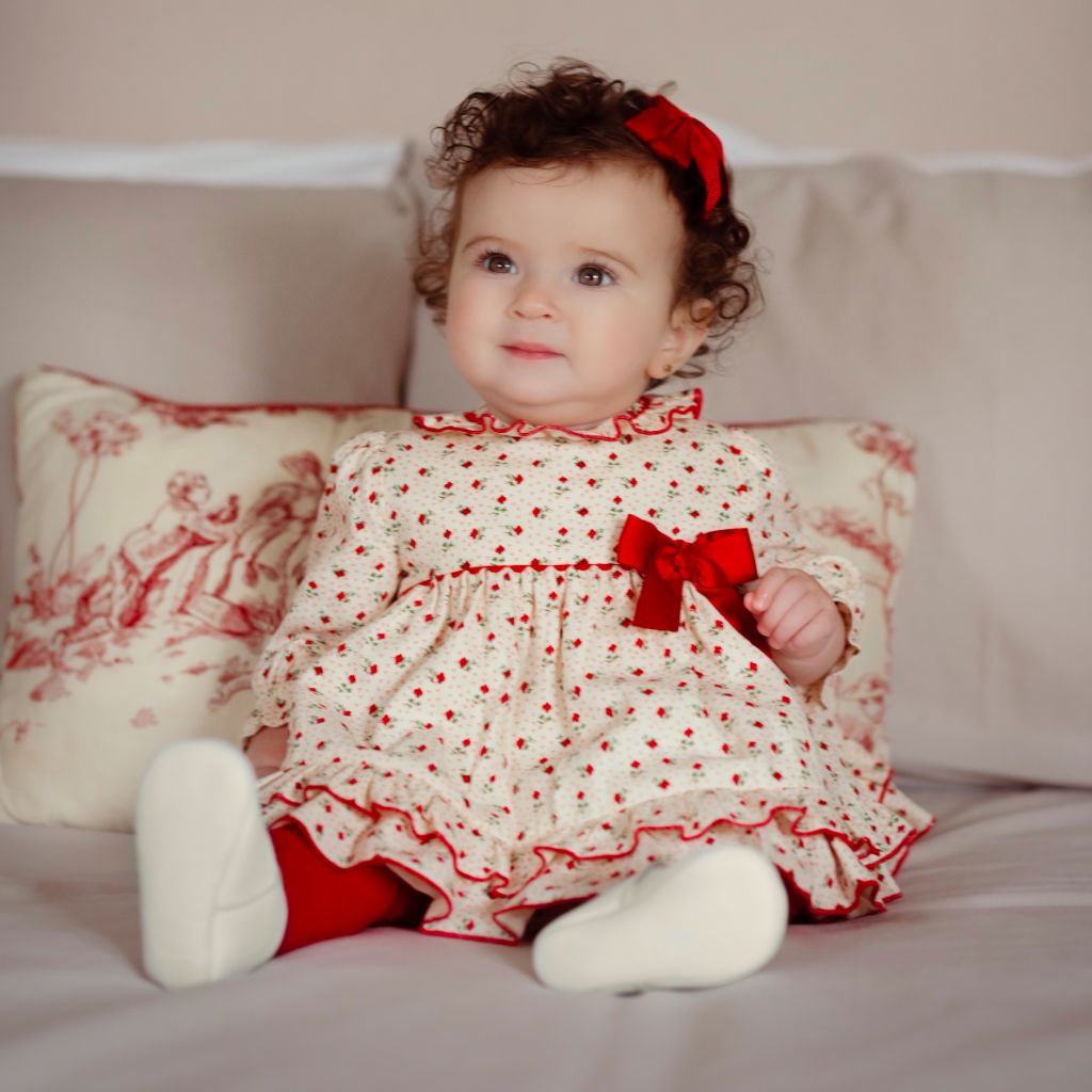 VESTIDO BEBE FLORECITAS ROJO