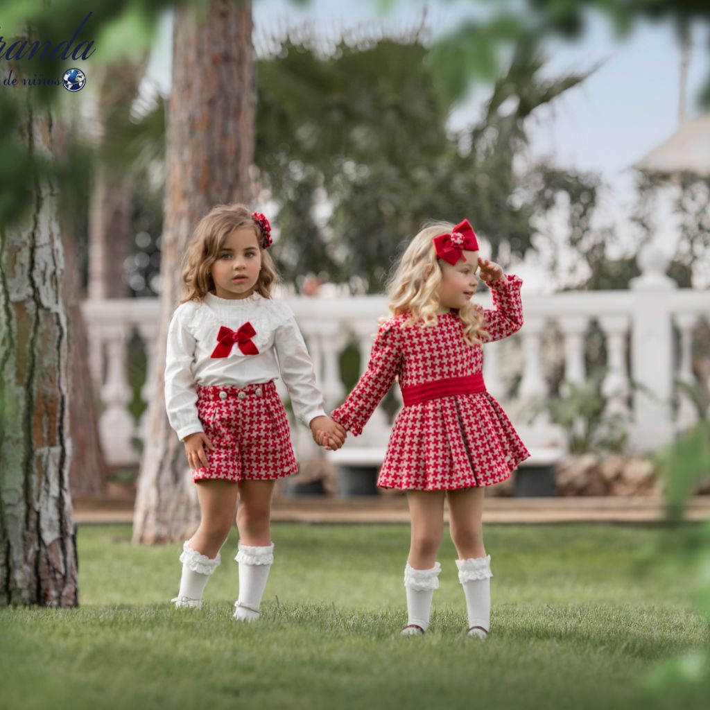 CONJUNTO NIÑA ROJO SHORT CUADROS