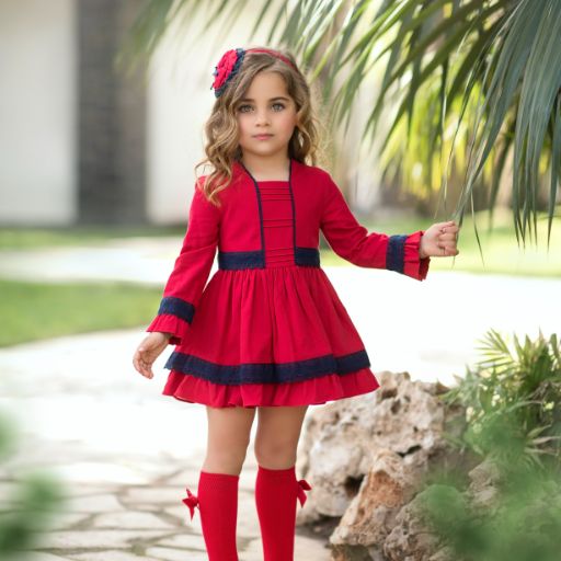 VESTIDO NIÑA MANGA LARGA ROJO MARINO