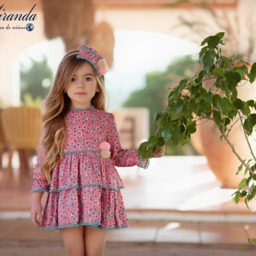 VESTIDO NIÑA MANGA LARGA ROSA PALO FLORES