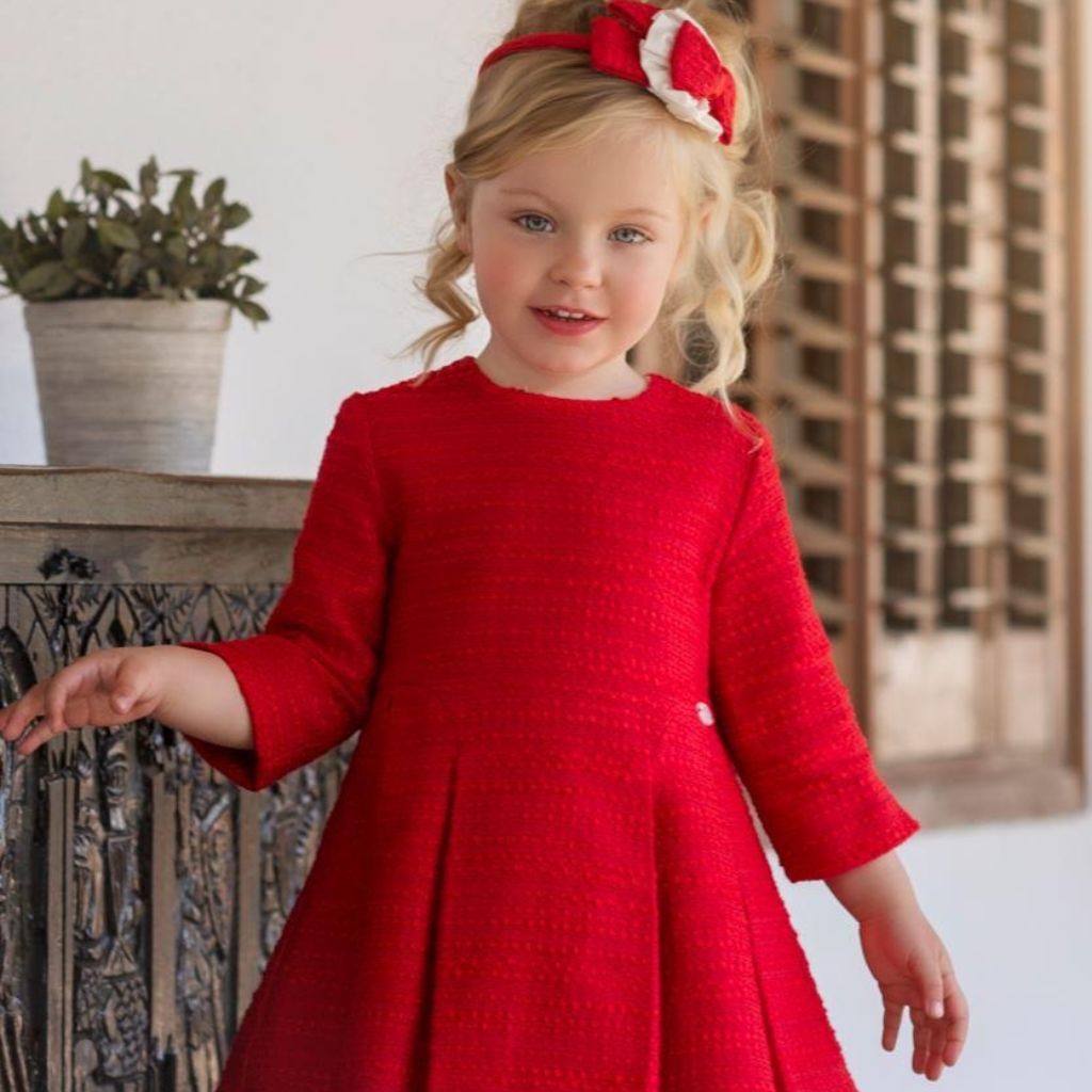 VESTIDO NIÑA MANGA LARGA ROJO TABLAS