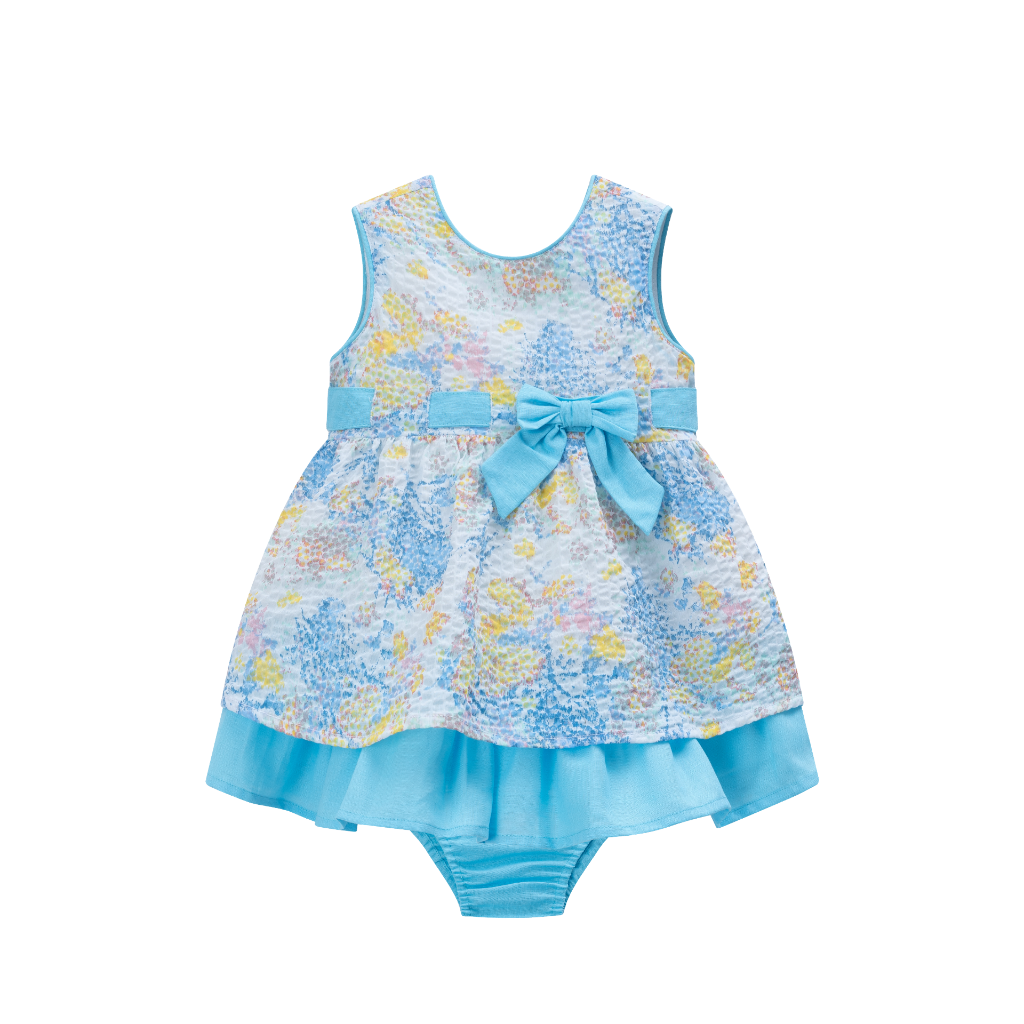 VESTIDO BEBE AZUL TURQUESA CON FLORES