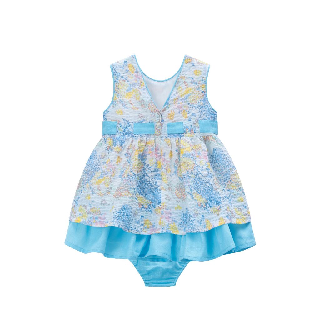 VESTIDO BEBE AZUL TURQUESA CON FLORES