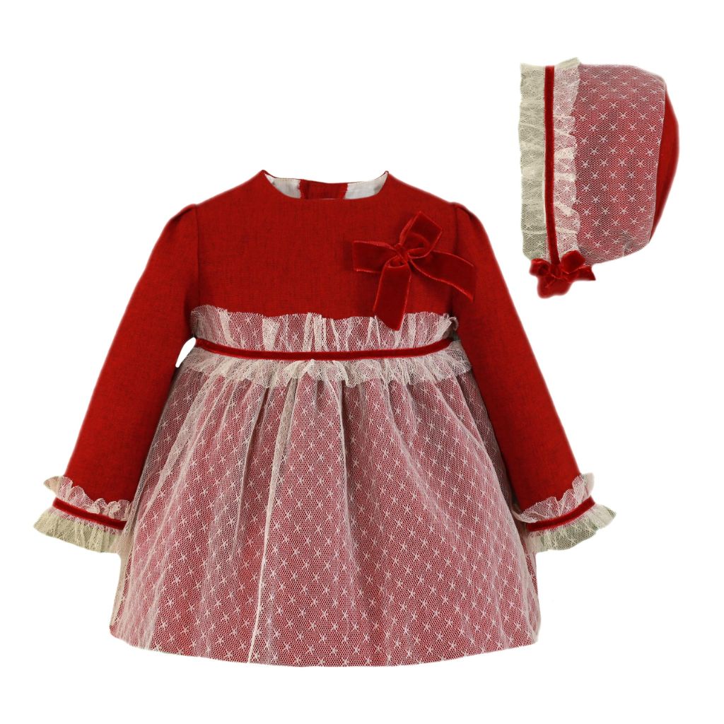 VESTIDO BEBE NINA MANGA LARGA ROJO CON TUL