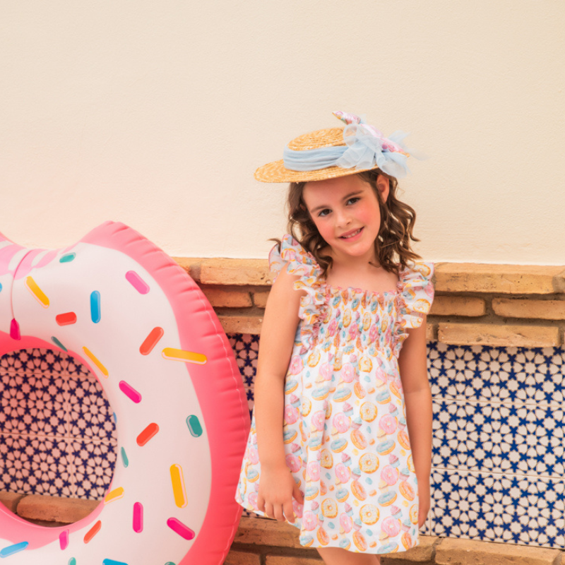 VESTIDO ESTAMPADO DONUTS VOLANTES HOMBROS