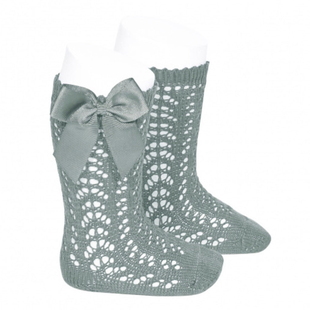 CALCETINES ALTOS CALADOS CON LAZO VERDE SECO - Menta Moda Infantil