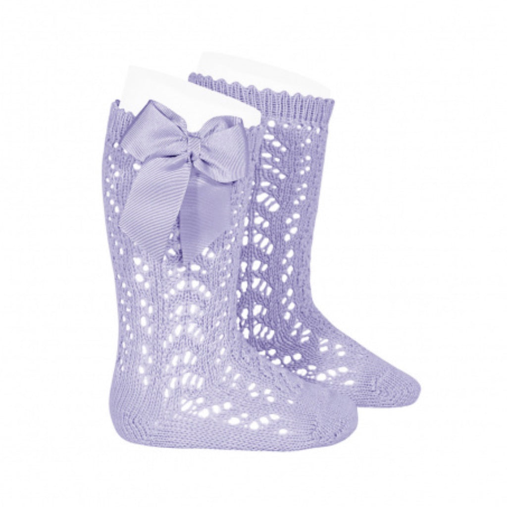 CALCETINES ALTOS CALADOS CON LAZO MALVA - Menta Moda Infantil