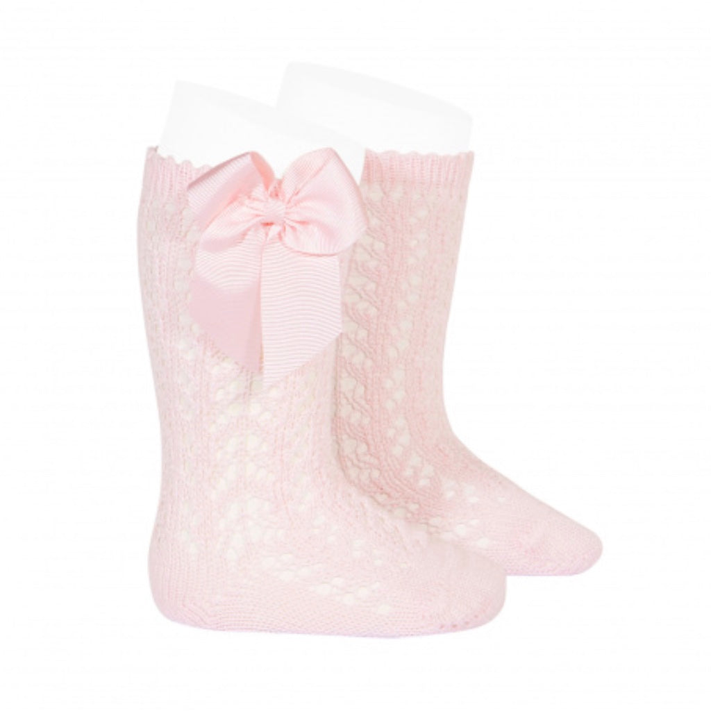 CALCETINES ALTOS CALADOS CON LAZO ROSA - Menta Moda Infantil