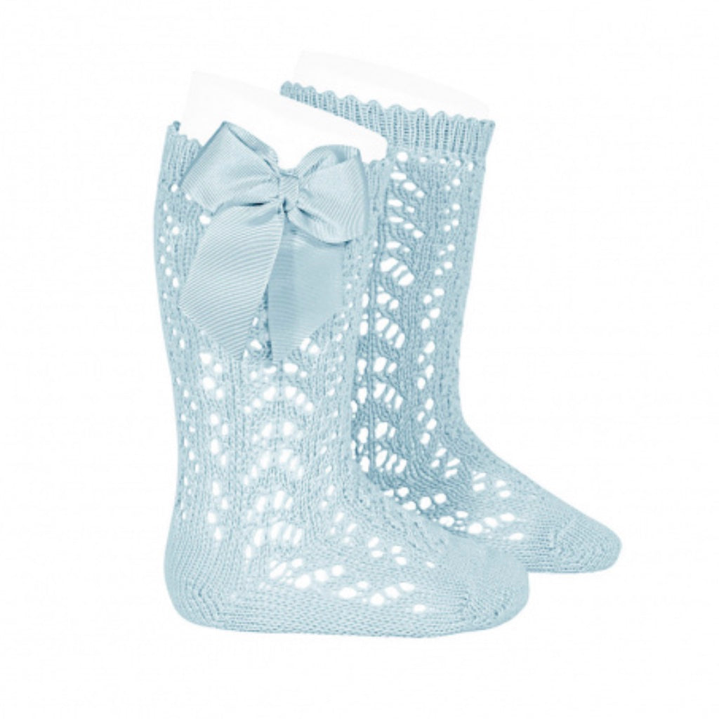 CALCETINES ALTOS CALADOS CON LAZO AGUAMARINA - Menta Moda Infantil