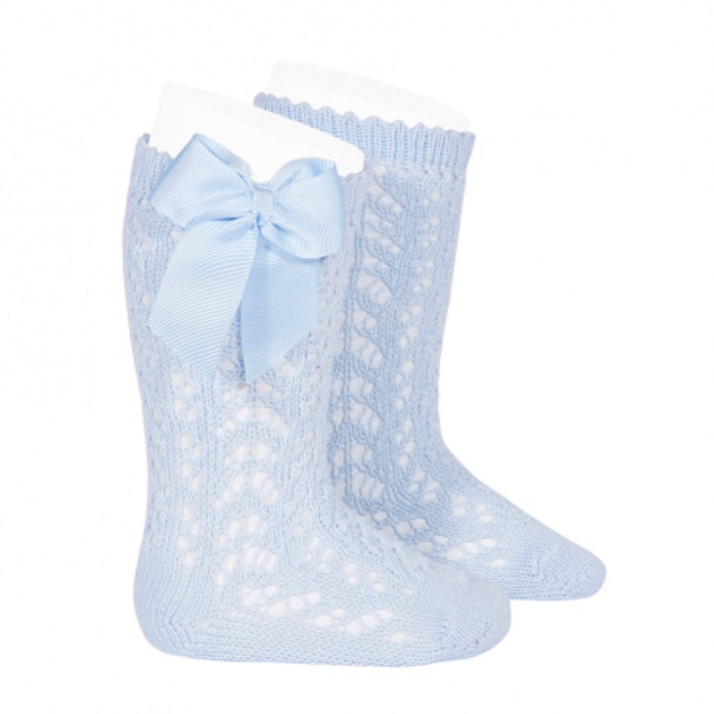 CALCETINES ALTOS CALADOS CON LAZO AZUL BEBE - Menta Moda Infantil