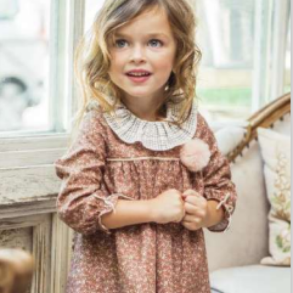 VESTIDO BEBE NINA MANGA LARGA ESTAMPADO FLORES CON BRAGUITA FAMILIA TURRON