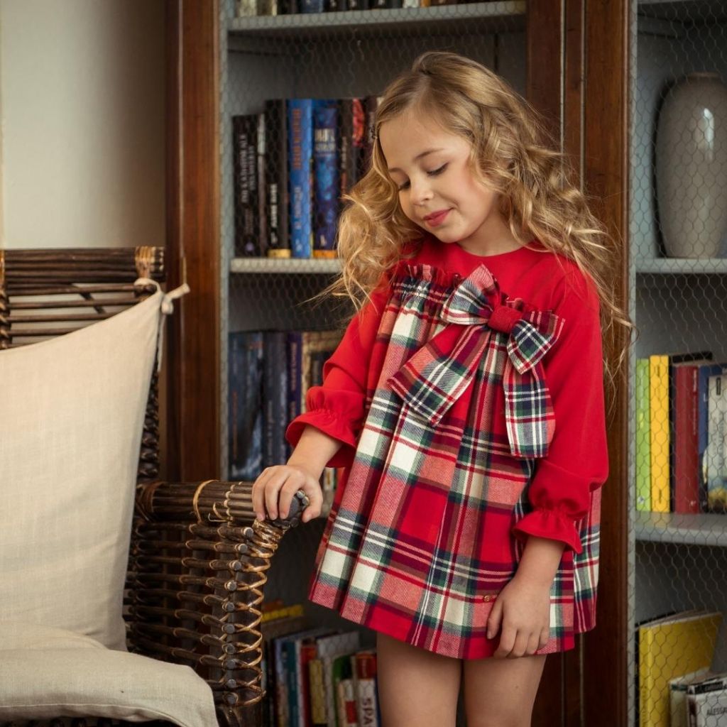 VESTIDO NINA MANGA LARGA CUADROS ROJOS FAMILIA NOEL