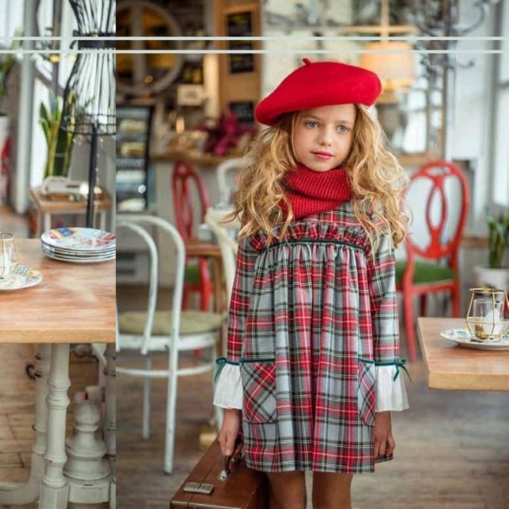 VESTIDO NINA MANGA LARGA CUADROS ESCOCESES GRIS FAMILIA ILUSION